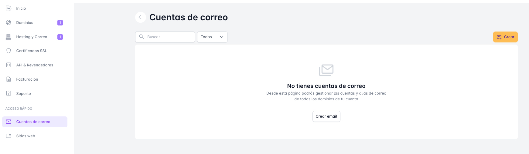 Panel cuentas de correo general