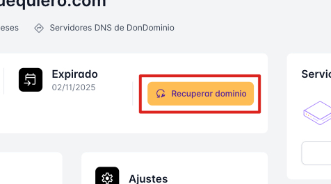 Botón para recuperar dominio