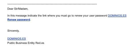 Correo de ejemplo de renovación de contraseña