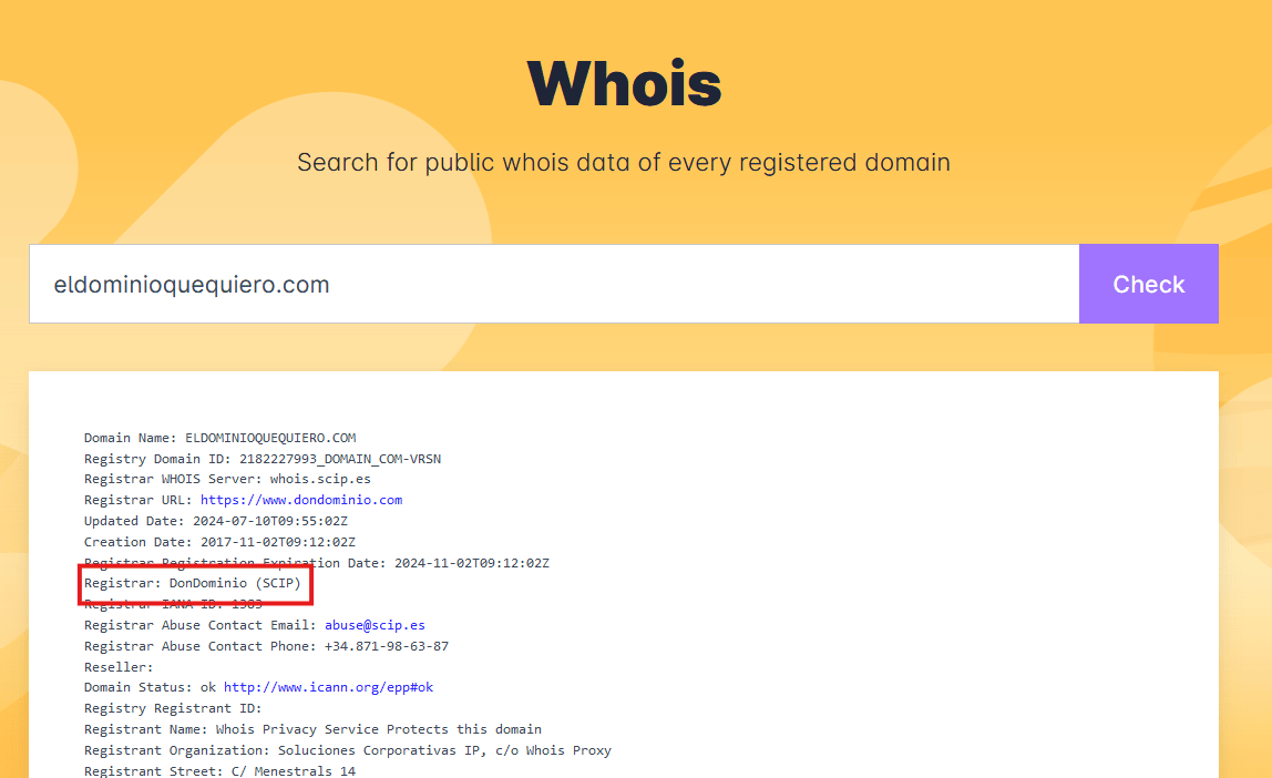 Domain Whois Request at DonDominio.com