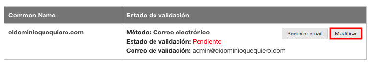 Modificar tipo validación SSL en DonDominio